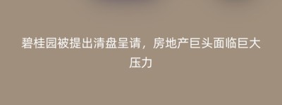 碧桂园被提出清盘呈请，房地产巨头面临巨大压力