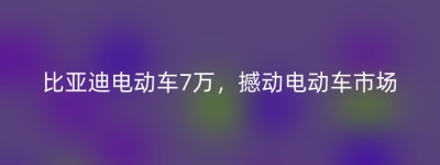 比亚迪电动车7万，撼动电动车市场