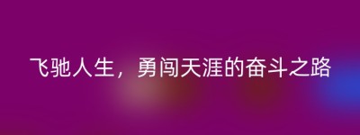飞驰人生，勇闯天涯的奋斗之路