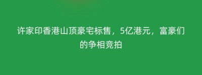 许家印香港山顶豪宅标售，5亿港元，富豪们的争相竞拍