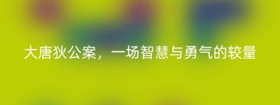 大唐狄公案，一场智慧与勇气的较量