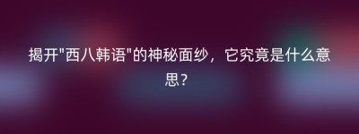 揭开”西八韩语”的神秘面纱，它究竟是什么意思？