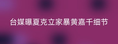 台媒曝夏克立家暴黄嘉千细节