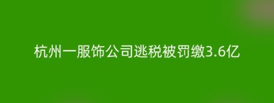 杭州一服饰公司逃税被罚缴3.6亿