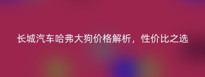 长城汽车哈弗大狗价格解析，性价比之选