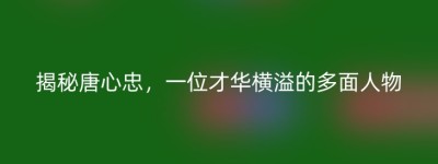 揭秘唐心忠，一位才华横溢的多面人物