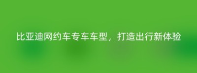 比亚迪网约车专车车型，打造出行新体验