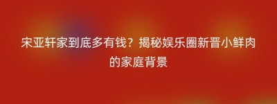 宋亚轩家到底多有钱？揭秘娱乐圈新晋小鲜肉的家庭背景