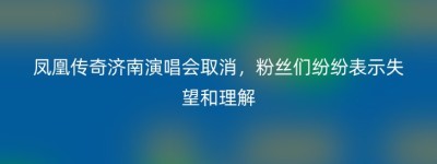 凤凰传奇济南演唱会取消，粉丝们纷纷表示失望和理解