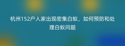 杭州152户人家出现密集白蚁，如何预防和处理白蚁问题