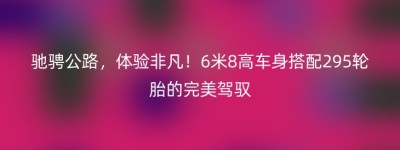 驰骋公路，体验非凡！6米8高车身搭配295轮胎的完美驾驭