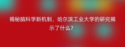 揭秘脑科学新机制，哈尔滨工业大学的研究揭示了什么？