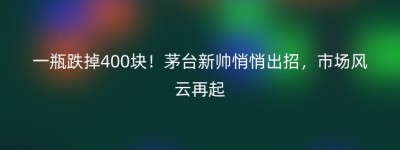 一瓶跌掉400块！茅台新帅悄悄出招，市场风云再起