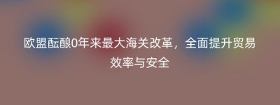 欧盟酝酿0年来最大海关改革，全面提升贸易效率与安全